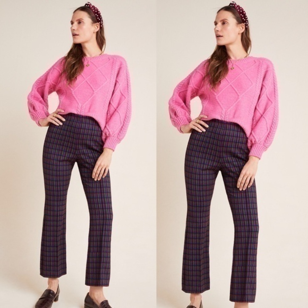 Anthropologie Navy Plaid Trousers